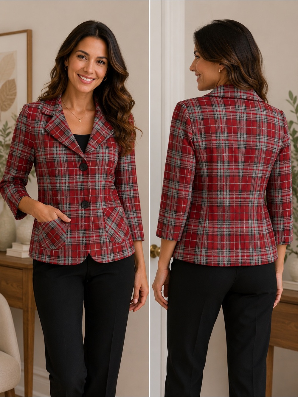 Le Château Red Plaid Tailored Blazer Jacket – Women’s Medium (Made in Canada)